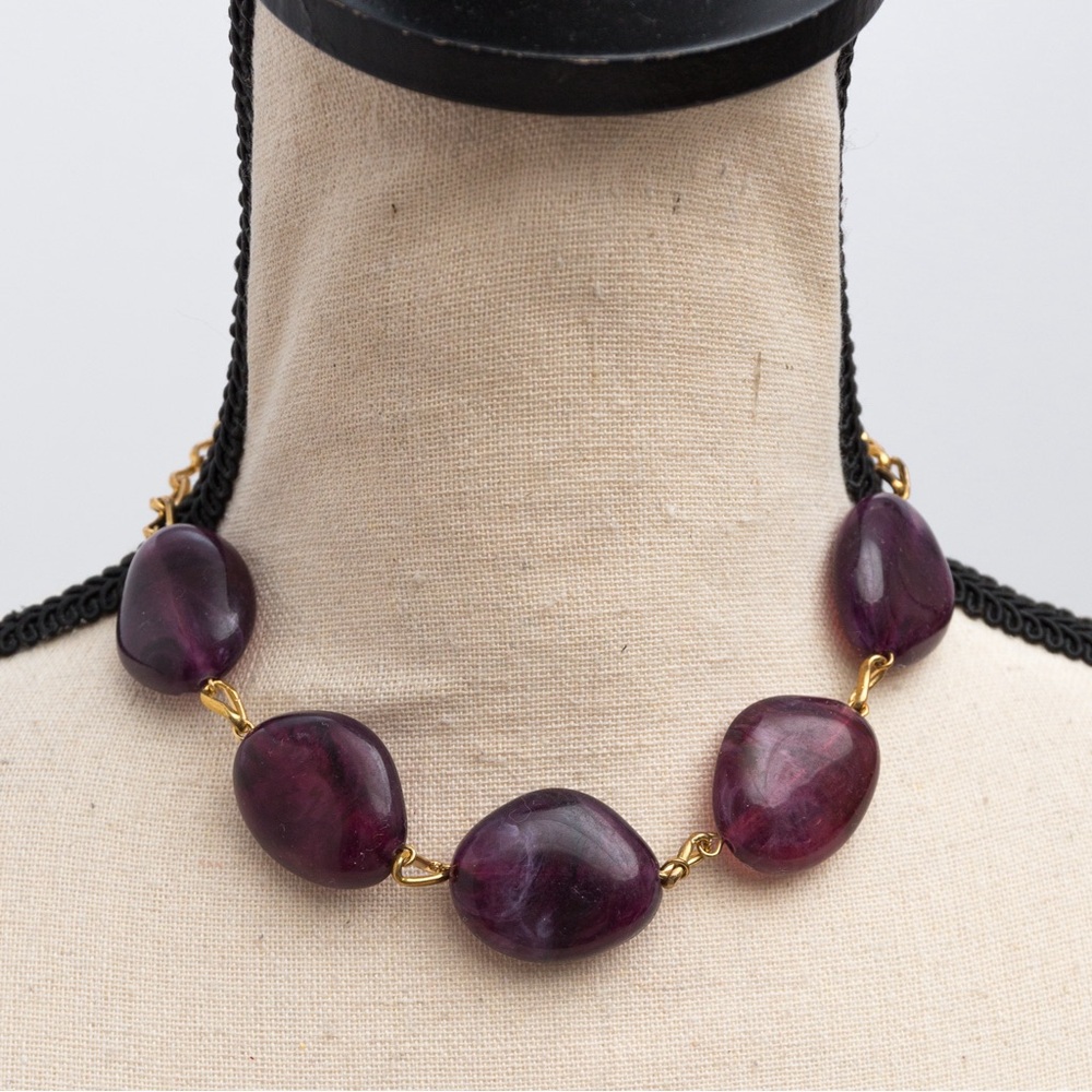Choker length necklace with faux stone marble look chunky with gold tone Merona - Picture 9 of 11